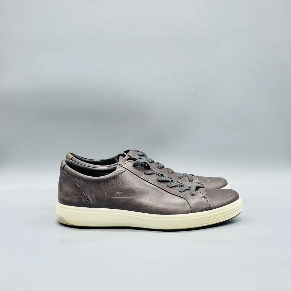 ECCO Shoes Mens 8.5 Gray Leather Low Top Casual Sneakers Comfort Walking